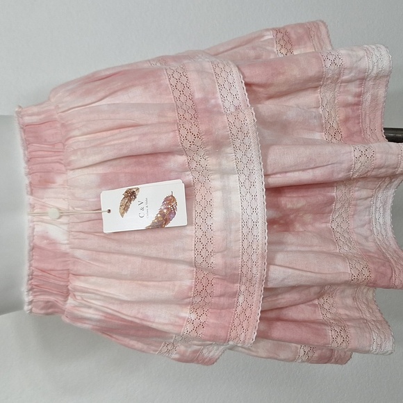 Chelsea & Violet NEW Linen Blend Coquette Pink Cottagecore Tiered Mini Skirt M - Picture 5 of 12